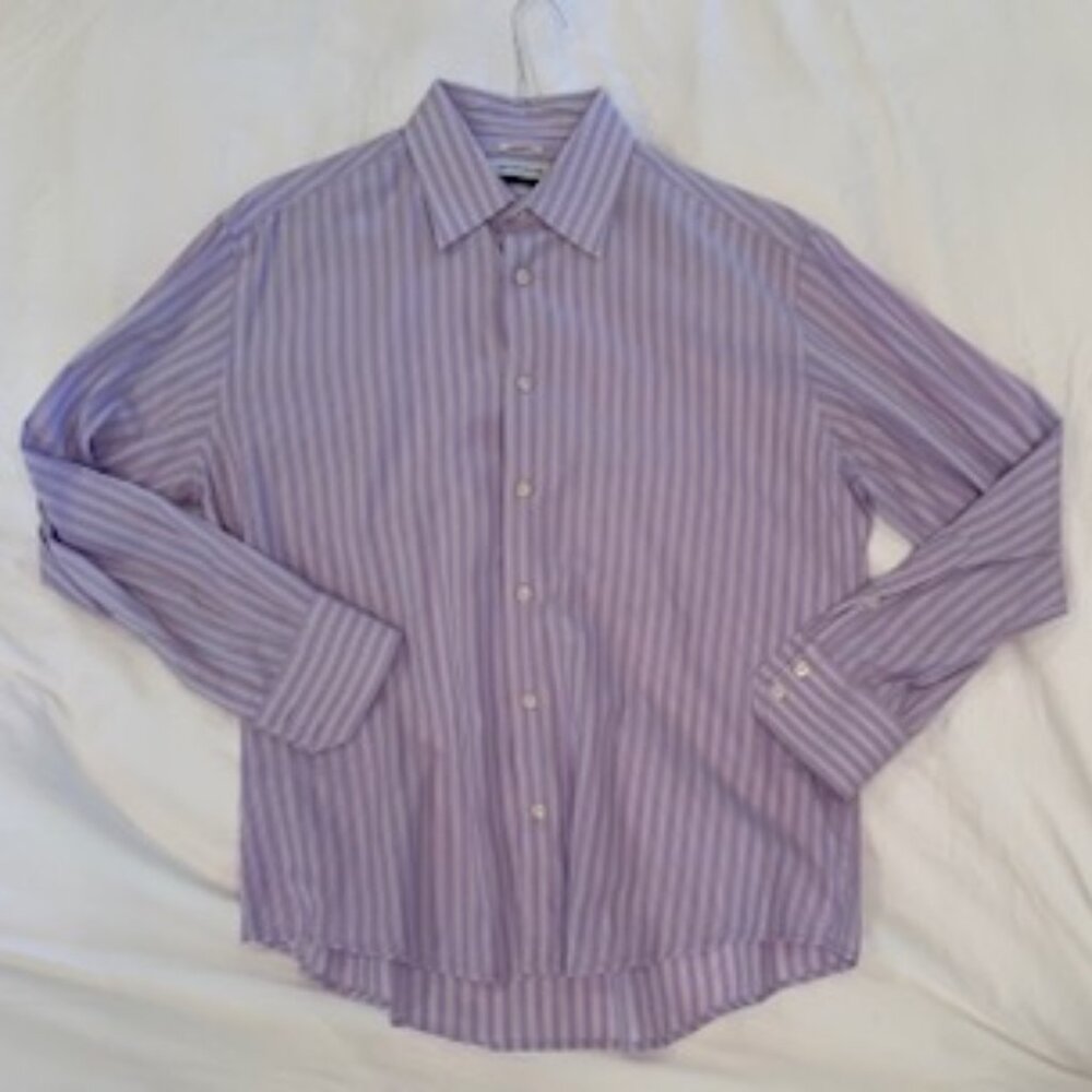 Versace Collection Dress Shirt Size 43 17 Business fit Purple/White